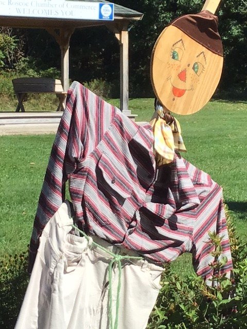 The Roscoe-Rockland Garden Club created a dozen scarecrows and put them up around town.